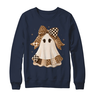 Preppy Coquette Ghost Bow Checkered Leopard Print Halloween Shirt & Sweatshirt | siriusteestore