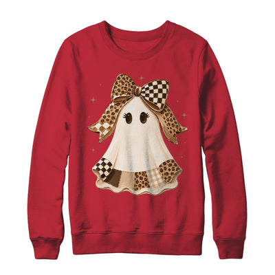 Preppy Coquette Ghost Bow Checkered Leopard Print Halloween Shirt & Sweatshirt | siriusteestore