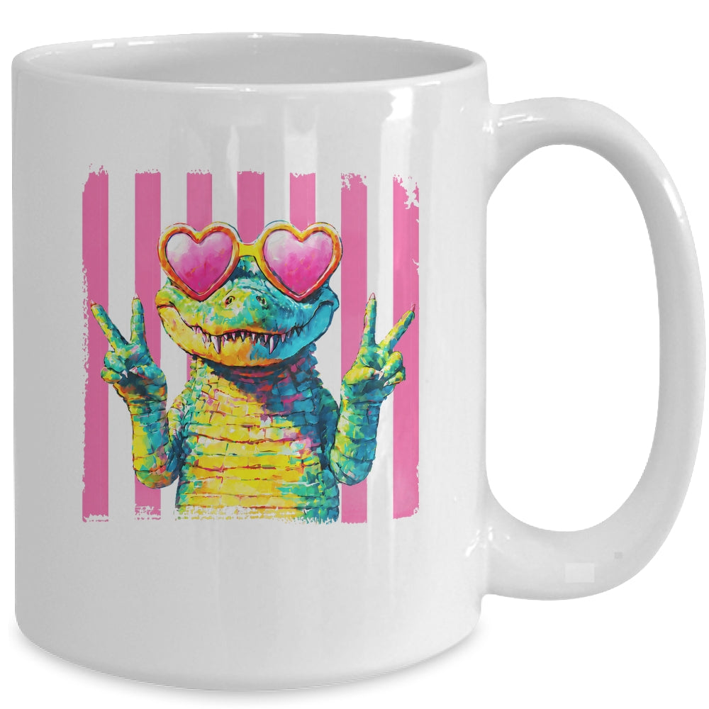 Preppy Crocodile Alligator Beach Vacation Summer Peace Sign Mug | siriusteestore