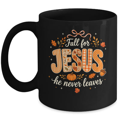 Preppy Fall For Jesus He Never Leaves Christian Autumn Faith Mug | siriusteestore