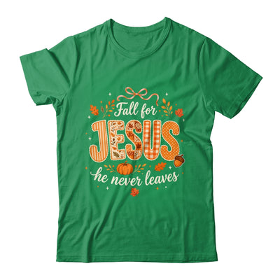 Preppy Fall For Jesus He Never Leaves Christian Autumn Faith Shirt & Sweatshirt | siriusteestore