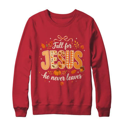 Preppy Fall For Jesus He Never Leaves Christian Autumn Faith Shirt & Sweatshirt | siriusteestore