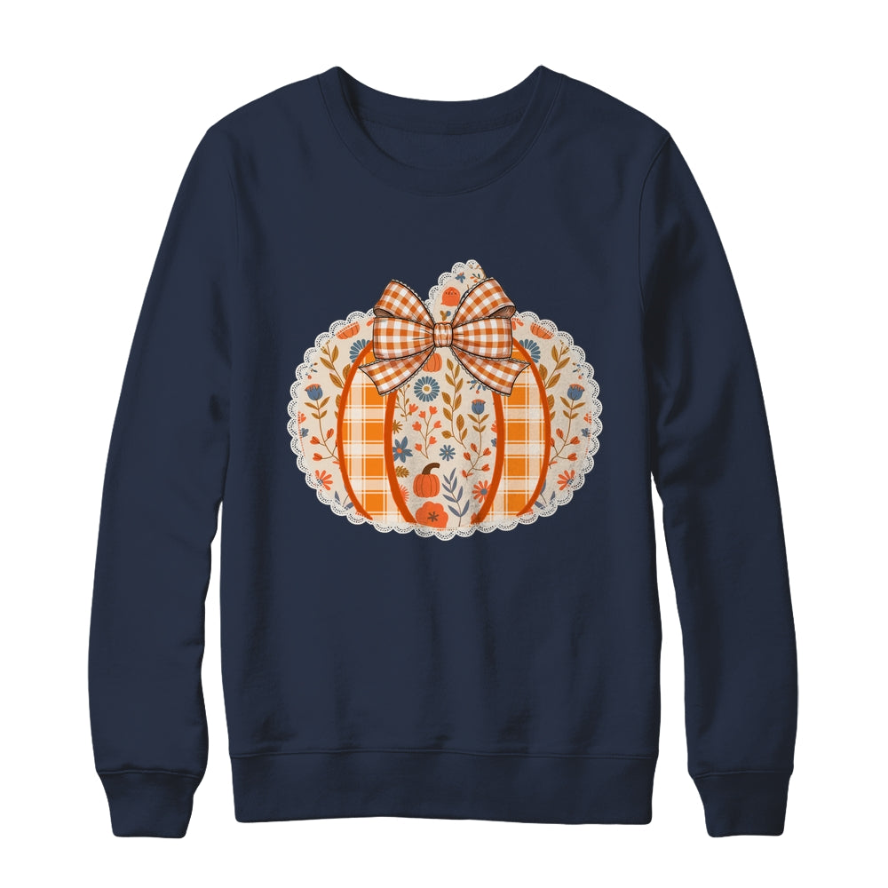 Preppy Floral Fall Pumpkin Vintage Floral Autumn Coquette Shirt & Sweatshirt | siriusteestore