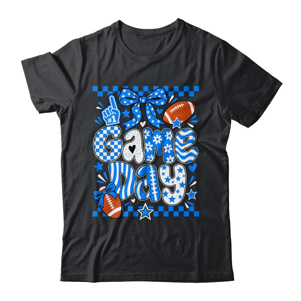 Preppy Game Day Football Girly Bow Team Spirit Girls Blue Shirt & Hoodie | siriusteestore