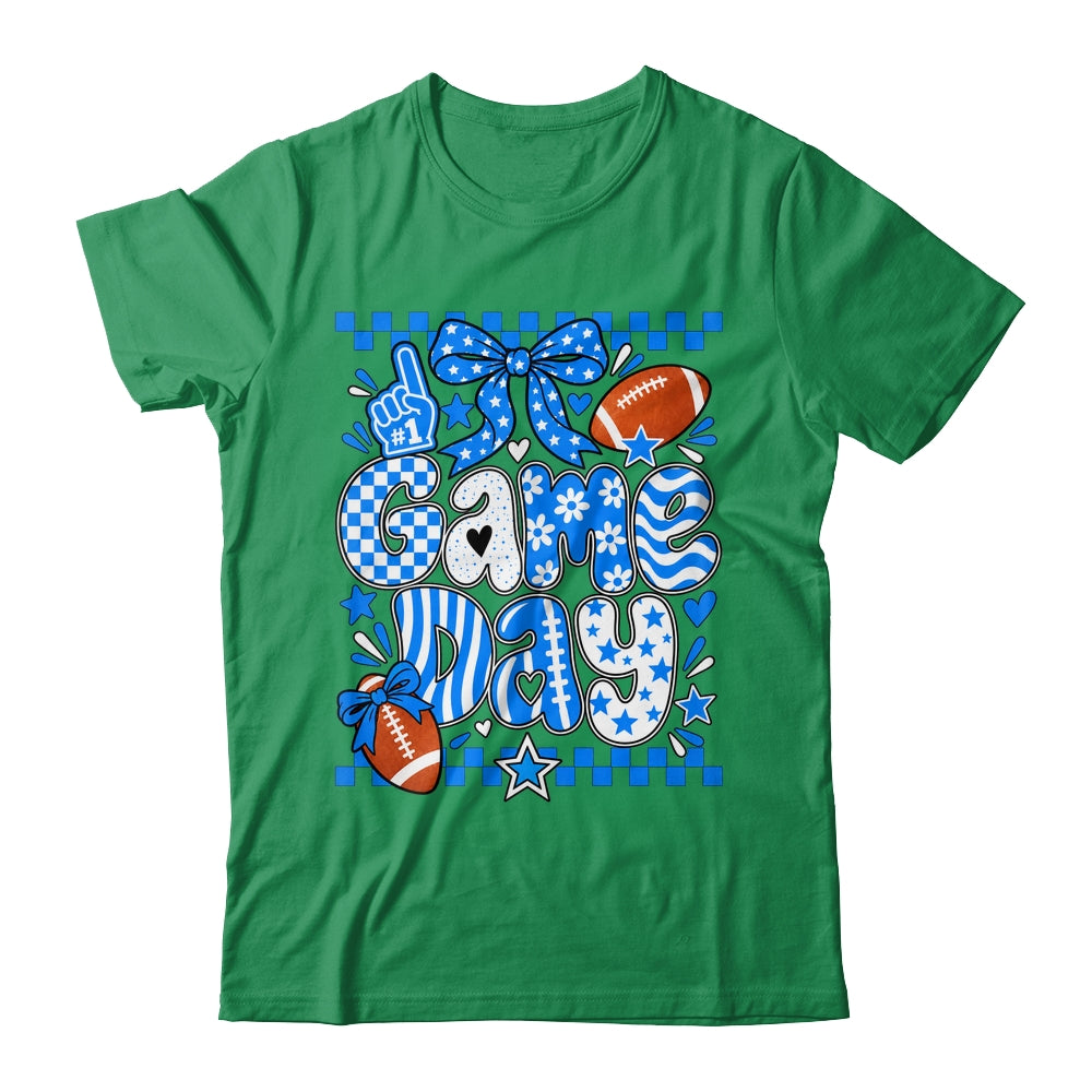 Preppy Game Day Football Girly Bow Team Spirit Girls Blue Shirt & Hoodie | siriusteestore