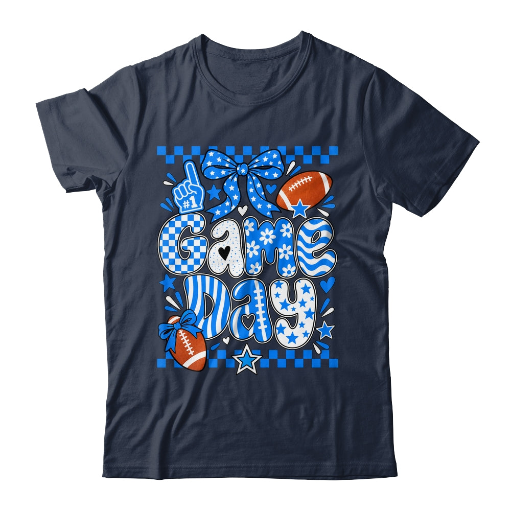 Preppy Game Day Football Girly Bow Team Spirit Girls Blue Shirt & Hoodie | siriusteestore
