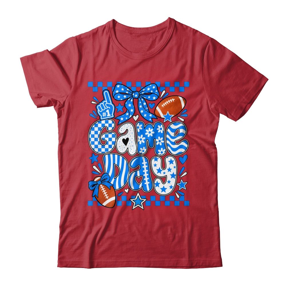 Preppy Game Day Football Girly Bow Team Spirit Girls Blue Shirt & Hoodie | siriusteestore