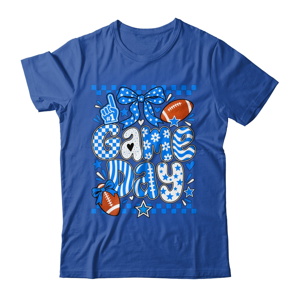Preppy Game Day Football Girly Bow Team Spirit Girls Blue Shirt & Hoodie | siriusteestore