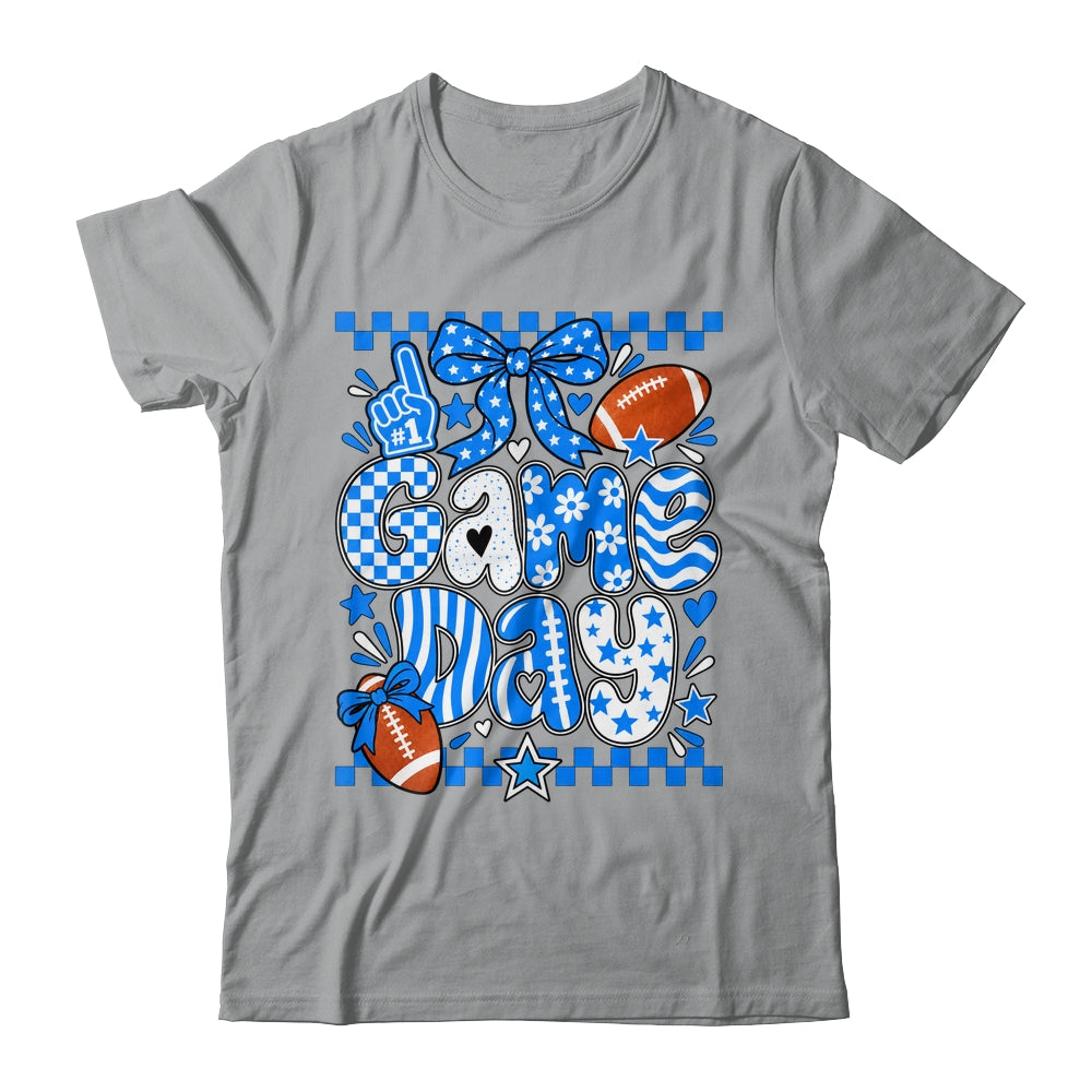 Preppy Game Day Football Girly Bow Team Spirit Girls Blue Shirt & Hoodie | siriusteestore