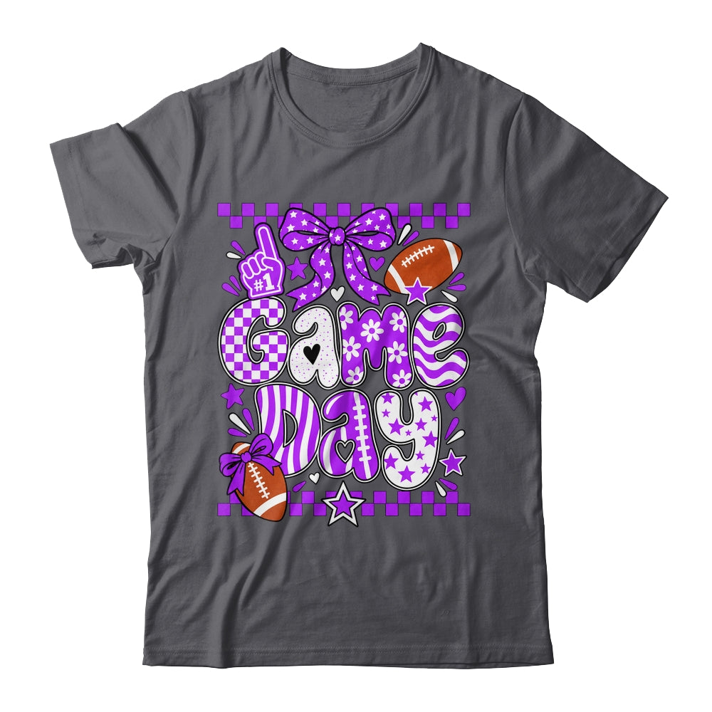 Preppy Game Day Football Girly Bow Team Spirit Girls Purple Shirt & Hoodie | siriusteestore
