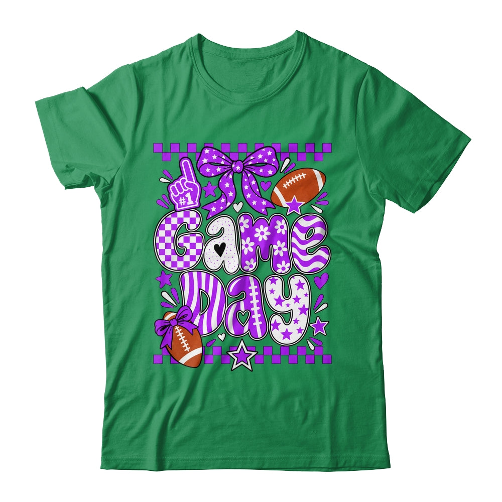 Preppy Game Day Football Girly Bow Team Spirit Girls Purple Shirt & Hoodie | siriusteestore