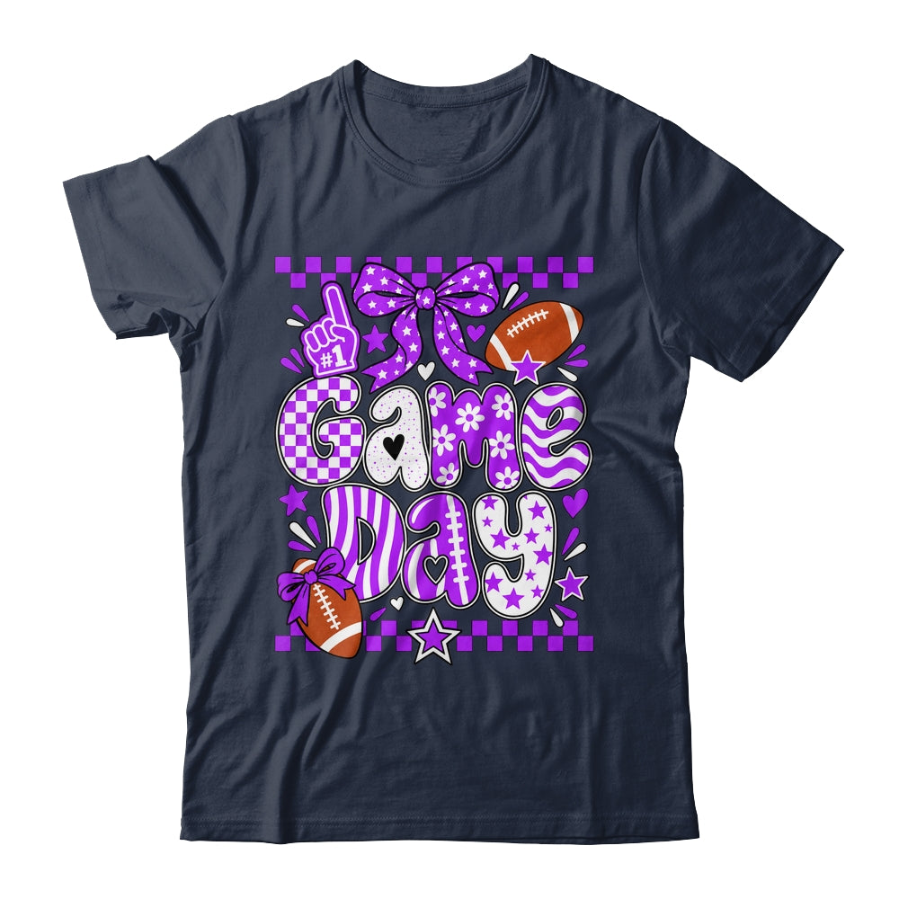 Preppy Game Day Football Girly Bow Team Spirit Girls Purple Shirt & Hoodie | siriusteestore