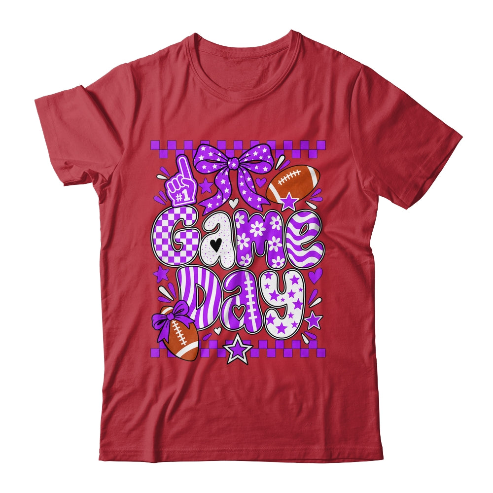 Preppy Game Day Football Girly Bow Team Spirit Girls Purple Shirt & Hoodie | siriusteestore