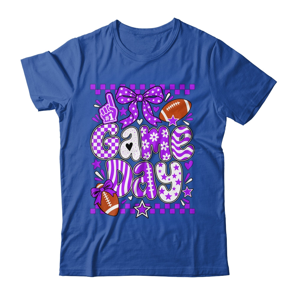 Preppy Game Day Football Girly Bow Team Spirit Girls Purple Shirt & Hoodie | siriusteestore