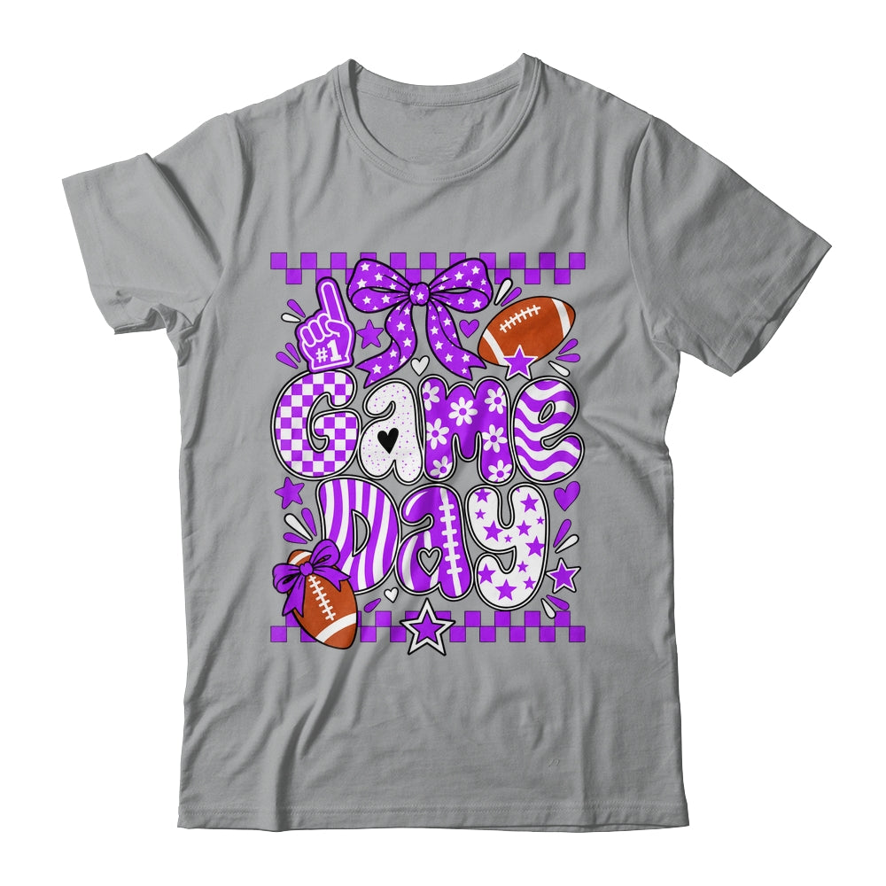 Preppy Game Day Football Girly Bow Team Spirit Girls Purple Shirt & Hoodie | siriusteestore