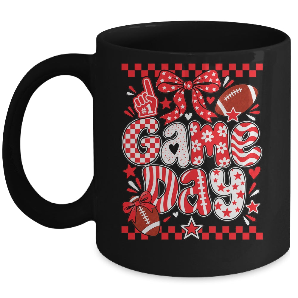 Preppy Game Day Football Girly Bow Team Spirit Girls Red Mug | siriusteestore