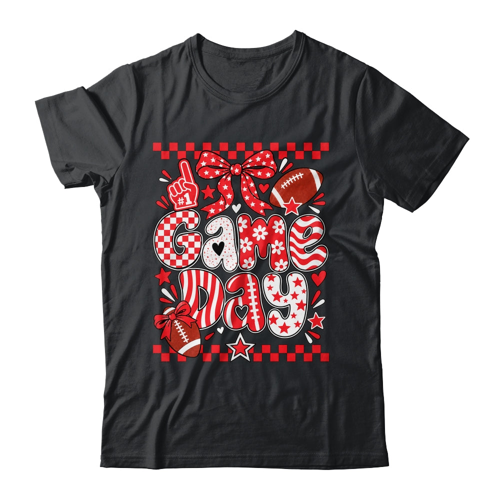 Preppy Game Day Football Girly Bow Team Spirit Girls Red Shirt & Hoodie | siriusteestore