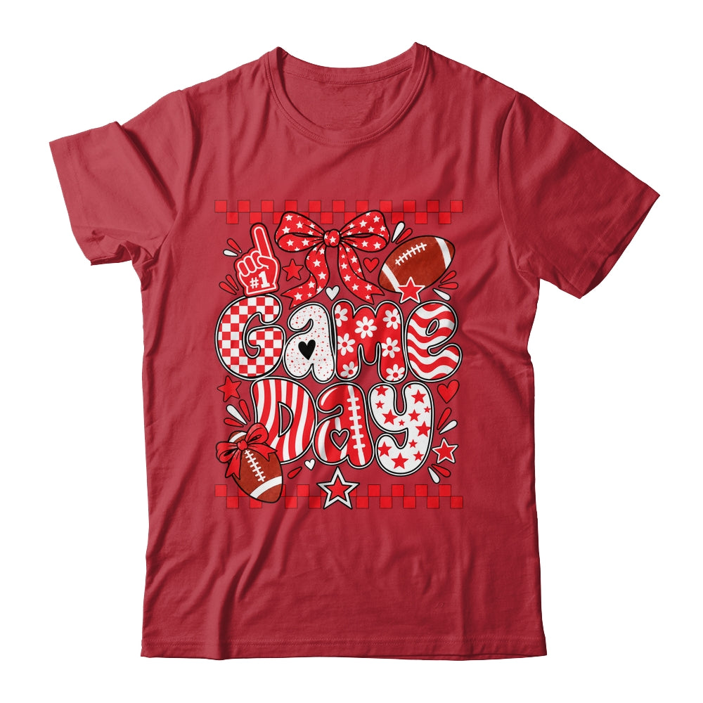 Preppy Game Day Football Girly Bow Team Spirit Girls Red Shirt & Hoodie | siriusteestore