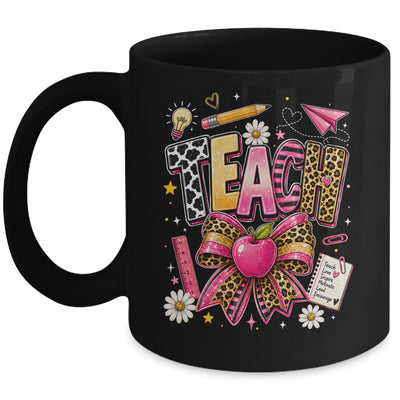 Preppy Leopard Teach Coquette Bow Leopard Back To School Mug | siriusteestore