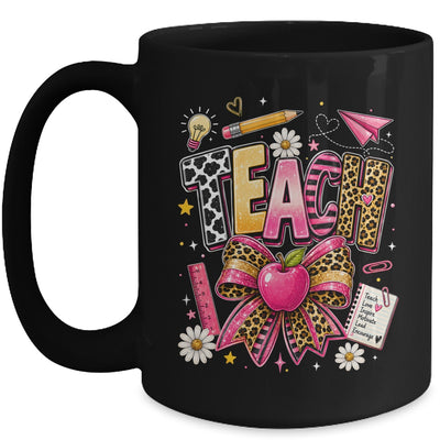 Preppy Leopard Teach Coquette Bow Leopard Back To School Mug | siriusteestore