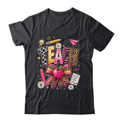 Preppy Leopard Teach Coquette Bow Leopard Back To School Shirt & Hoodie | siriusteestore