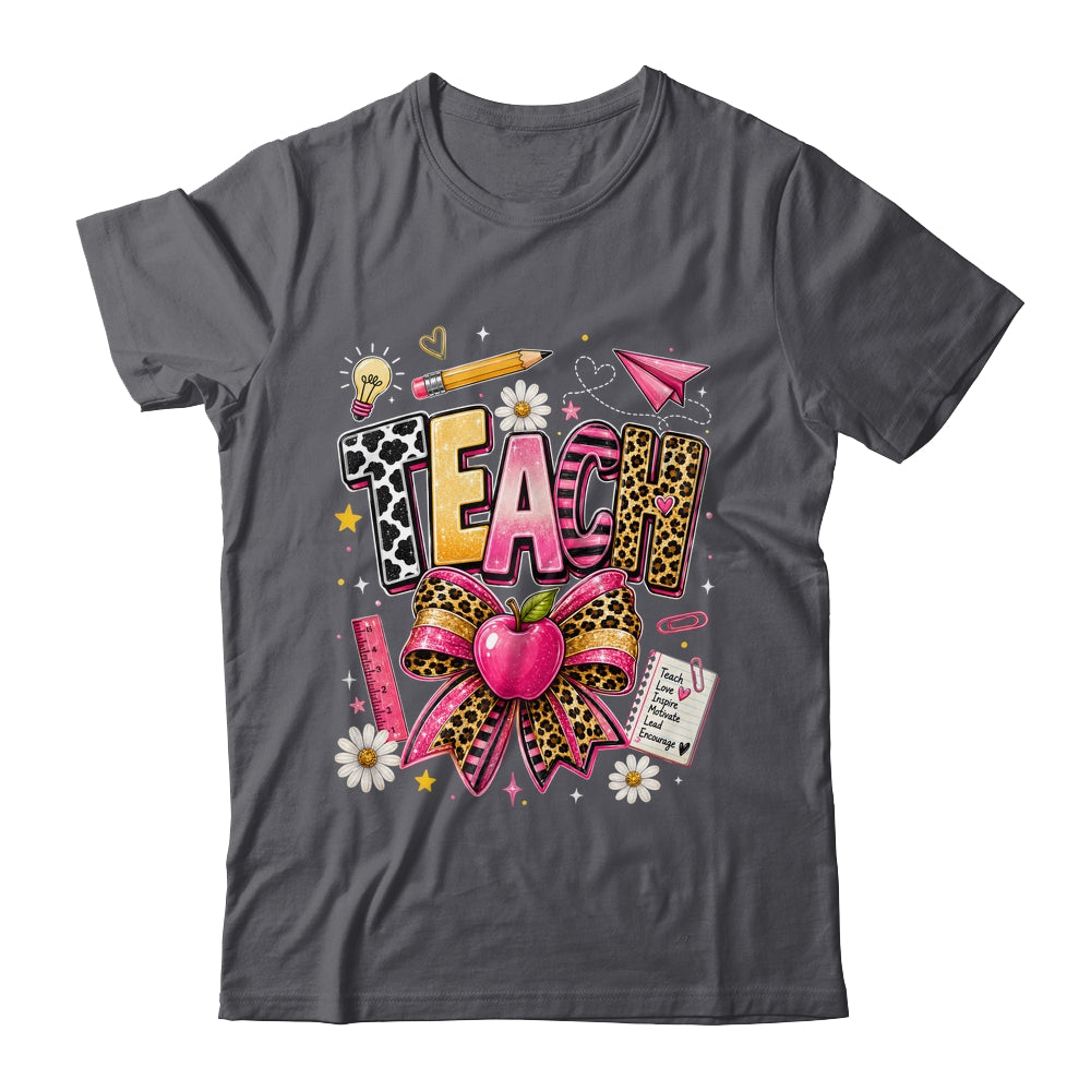 Preppy Leopard Teach Coquette Bow Leopard Back To School Shirt & Hoodie | siriusteestore
