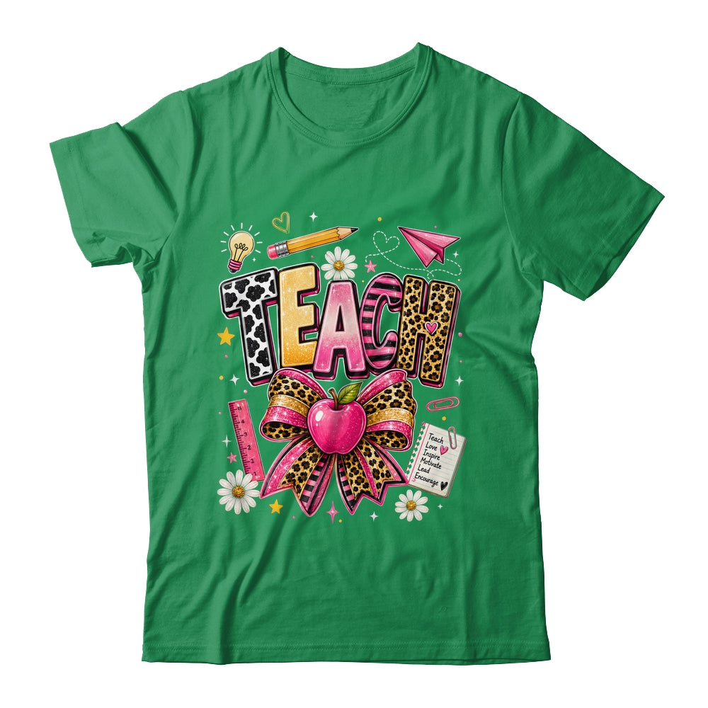 Preppy Leopard Teach Coquette Bow Leopard Back To School Shirt & Hoodie | siriusteestore