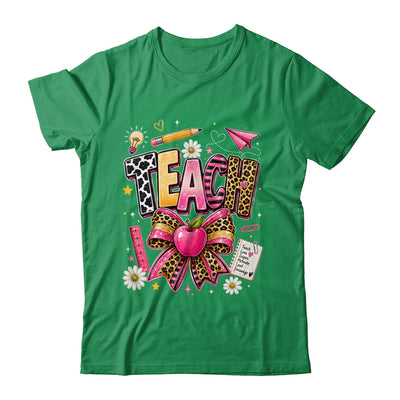 Preppy Leopard Teach Coquette Bow Leopard Back To School Shirt & Hoodie | siriusteestore