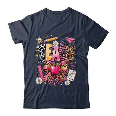 Preppy Leopard Teach Coquette Bow Leopard Back To School Shirt & Hoodie | siriusteestore