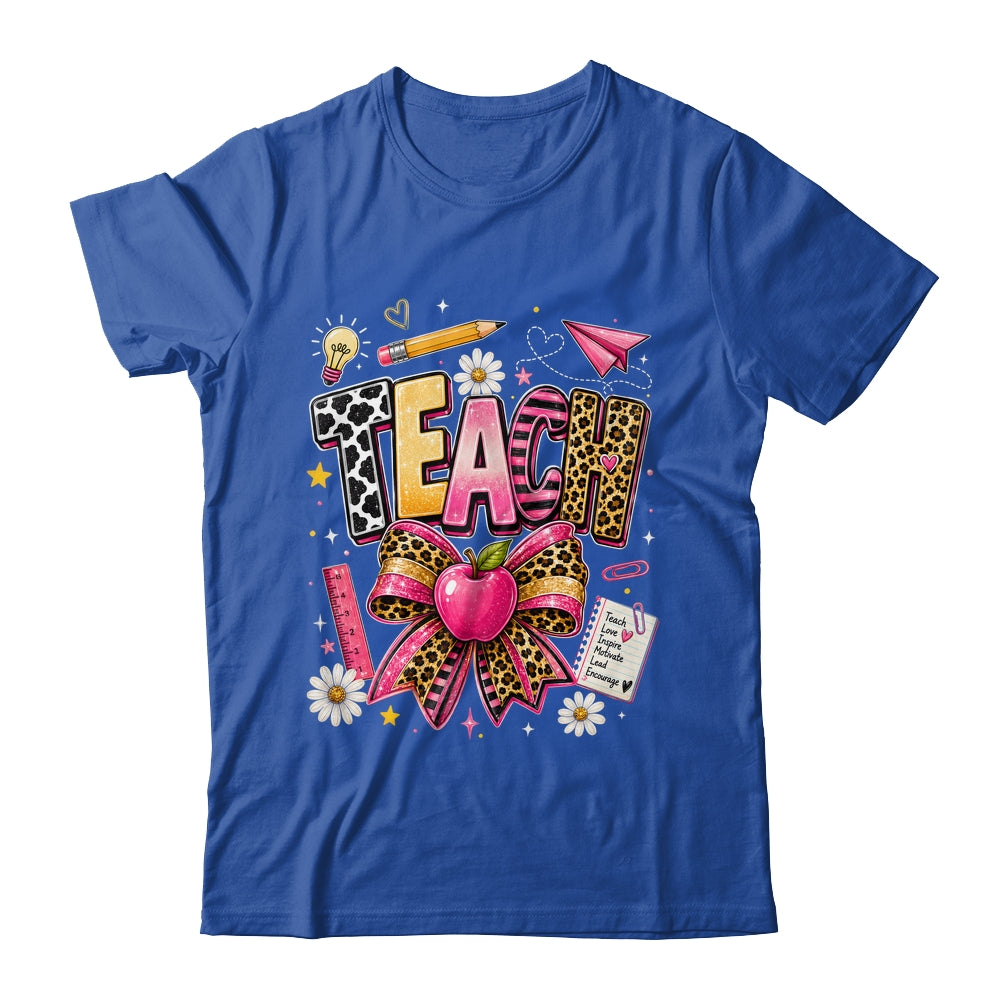 Preppy Leopard Teach Coquette Bow Leopard Back To School Shirt & Hoodie | siriusteestore