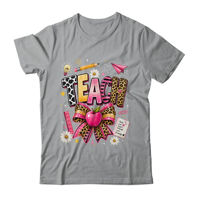 Preppy Leopard Teach Coquette Bow Leopard Back To School Shirt & Hoodie | siriusteestore