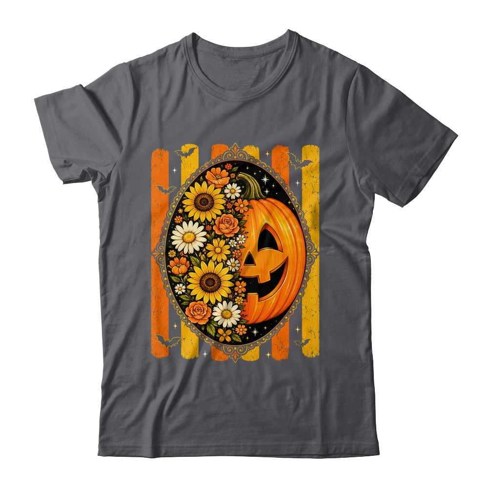 Preppy Pumpkin Floral Fall Autumn Design Striped Halloween Shirt & Sweatshirt | siriusteestore