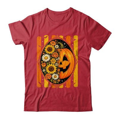 Preppy Pumpkin Floral Fall Autumn Design Striped Halloween Shirt & Sweatshirt | siriusteestore