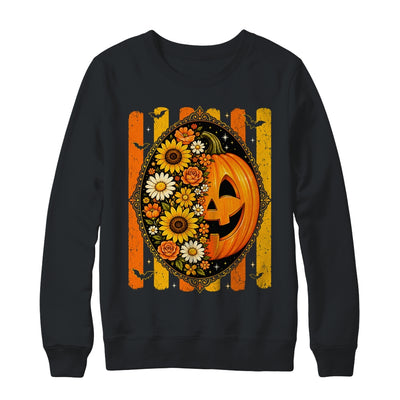 Preppy Pumpkin Floral Fall Autumn Design Striped Halloween Shirt & Sweatshirt | siriusteestore