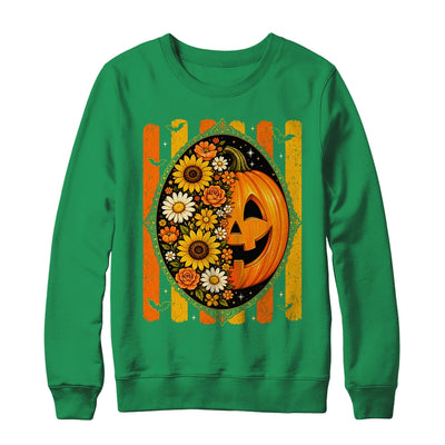 Preppy Pumpkin Floral Fall Autumn Design Striped Halloween Shirt & Sweatshirt | siriusteestore