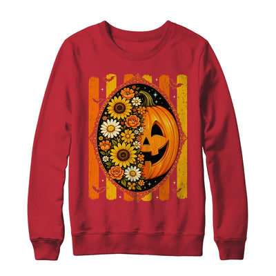 Preppy Pumpkin Floral Fall Autumn Design Striped Halloween Shirt & Sweatshirt | siriusteestore