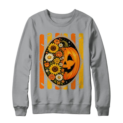 Preppy Pumpkin Floral Fall Autumn Design Striped Halloween Shirt & Sweatshirt | siriusteestore