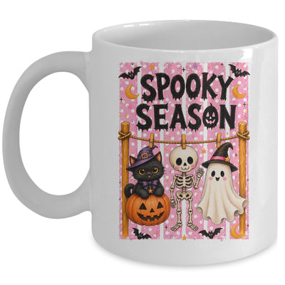 Preppy Spooky Season Coquette Skeleton Ghost Cat Halloween Mug | siriusteestore