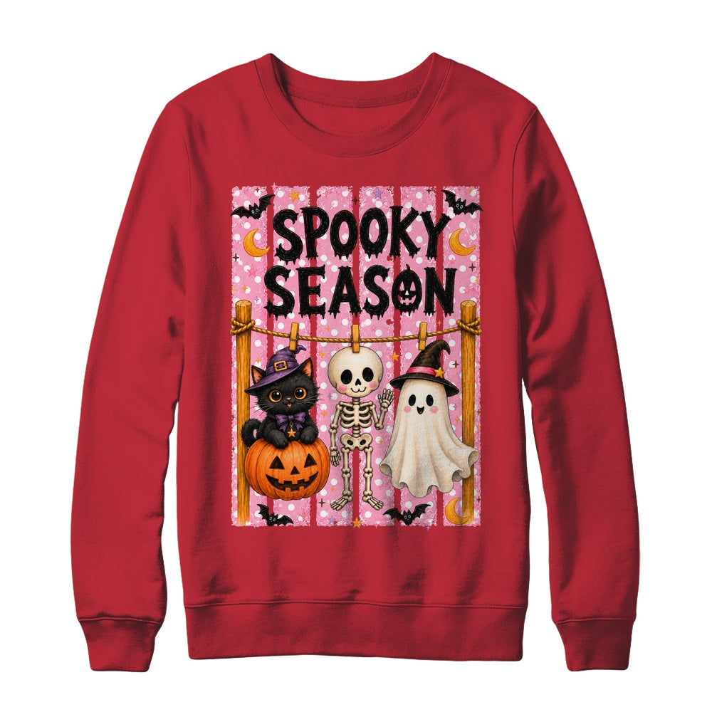 Preppy Spooky Season Coquette Skeleton Ghost Cat Halloween Shirt & Sweatshirt | siriusteestore