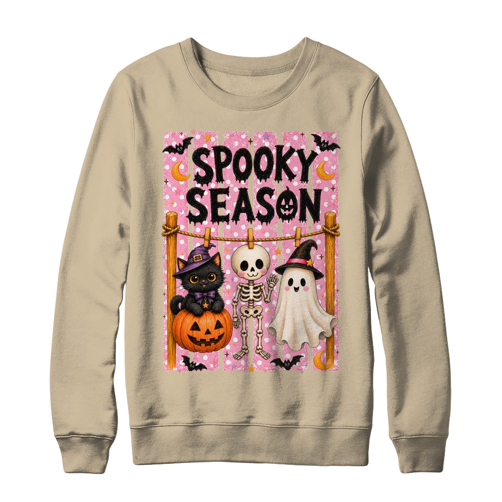 Preppy Spooky Season Coquette Skeleton Ghost Cat Halloween Shirt & Sweatshirt | siriusteestore