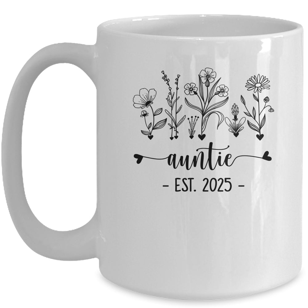 Promoted To Auntie Est 2025 Pregnancy Announcement Flower Mug | siriusteestore