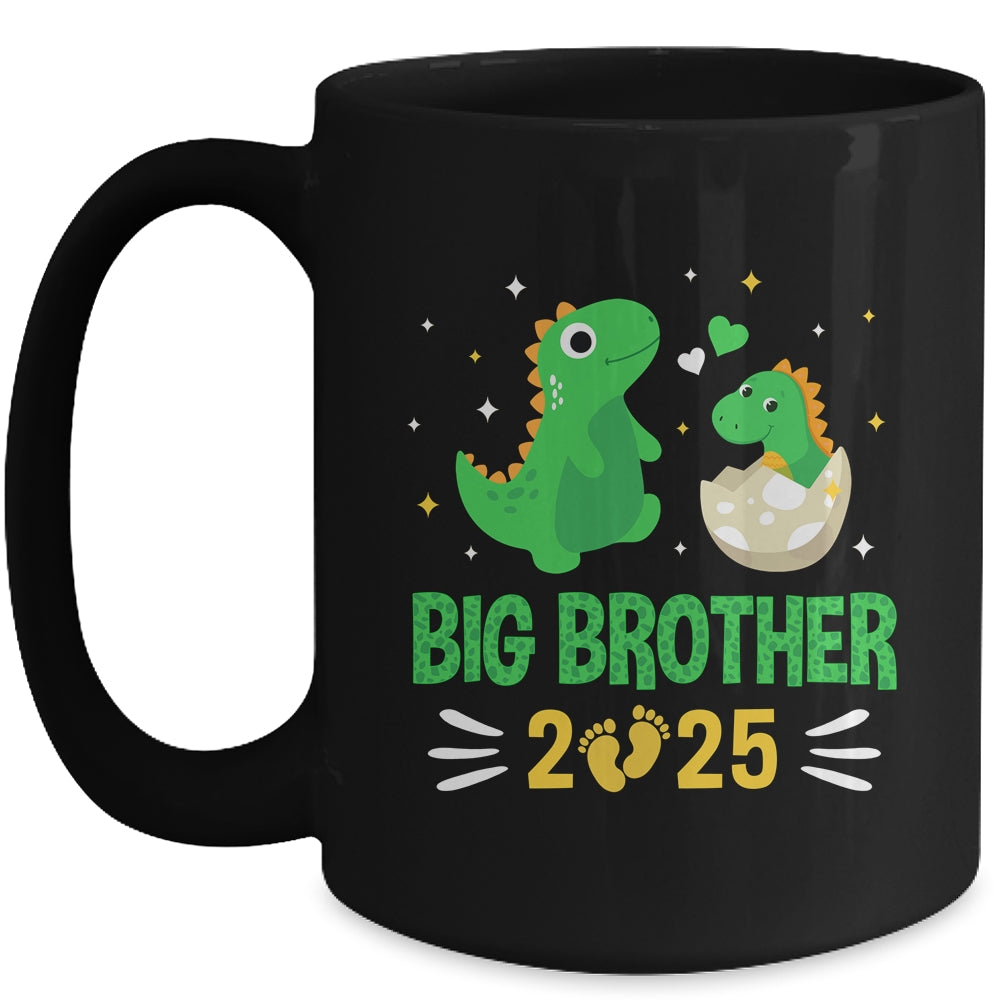 Promoted To Big Brother Est 2025 Dinosaur T-Rex Boys Kids Mug | siriusteestore