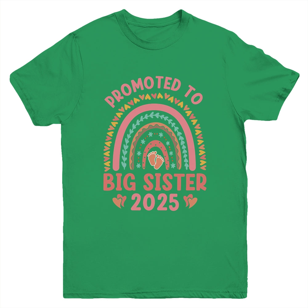 Promoted To Big Sister 2025 Pregnancy Announcement Rainbow Youth Shirt | siriusteestore