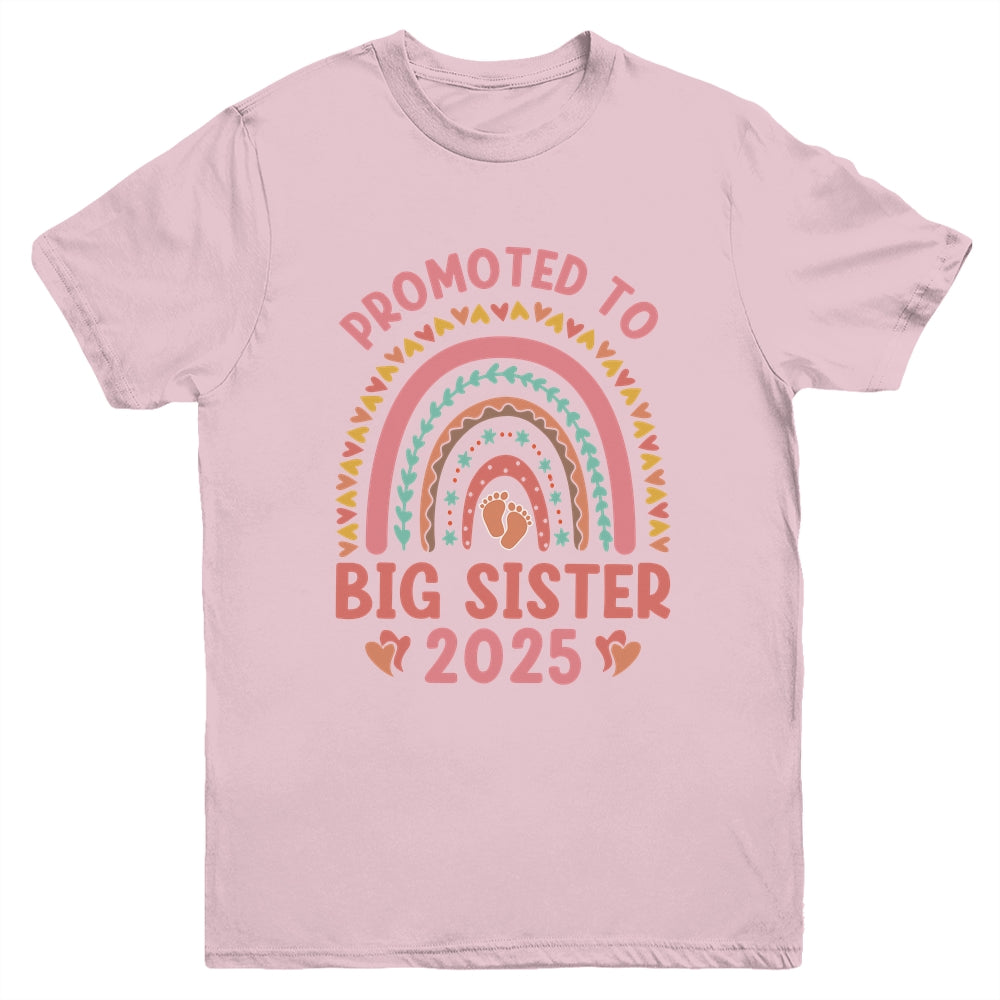 Promoted To Big Sister 2025 Pregnancy Announcement Rainbow Youth Shirt | siriusteestore