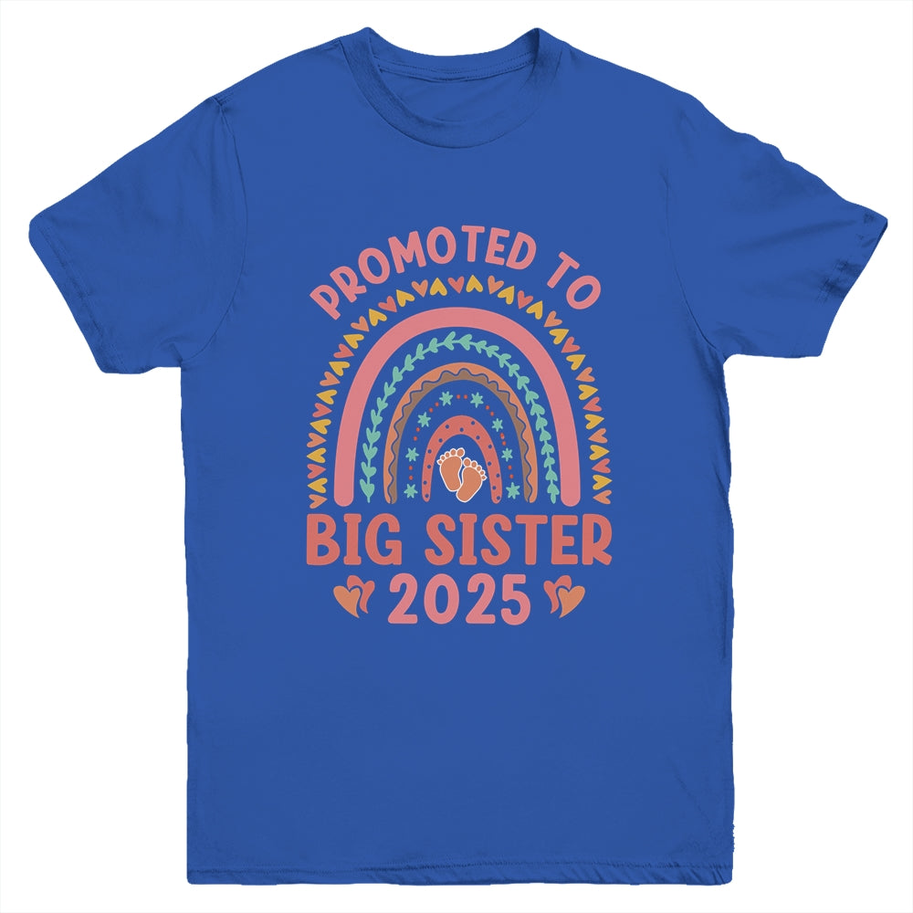 Promoted To Big Sister 2025 Pregnancy Announcement Rainbow Youth Shirt | siriusteestore