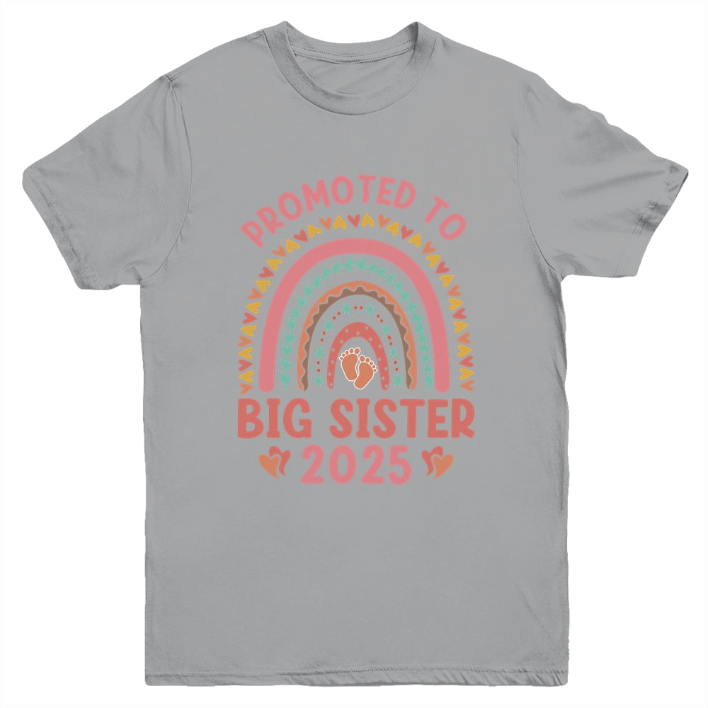 Promoted To Big Sister 2025 Pregnancy Announcement Rainbow Youth Shirt | siriusteestore