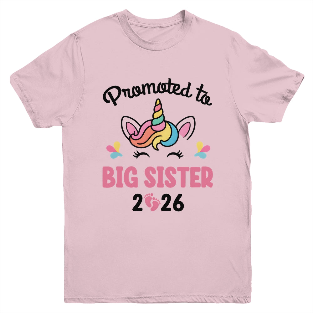 Promoted To Big Sister 2026 Unicorn Baby Announcement Youth Shirt | siriusteestore