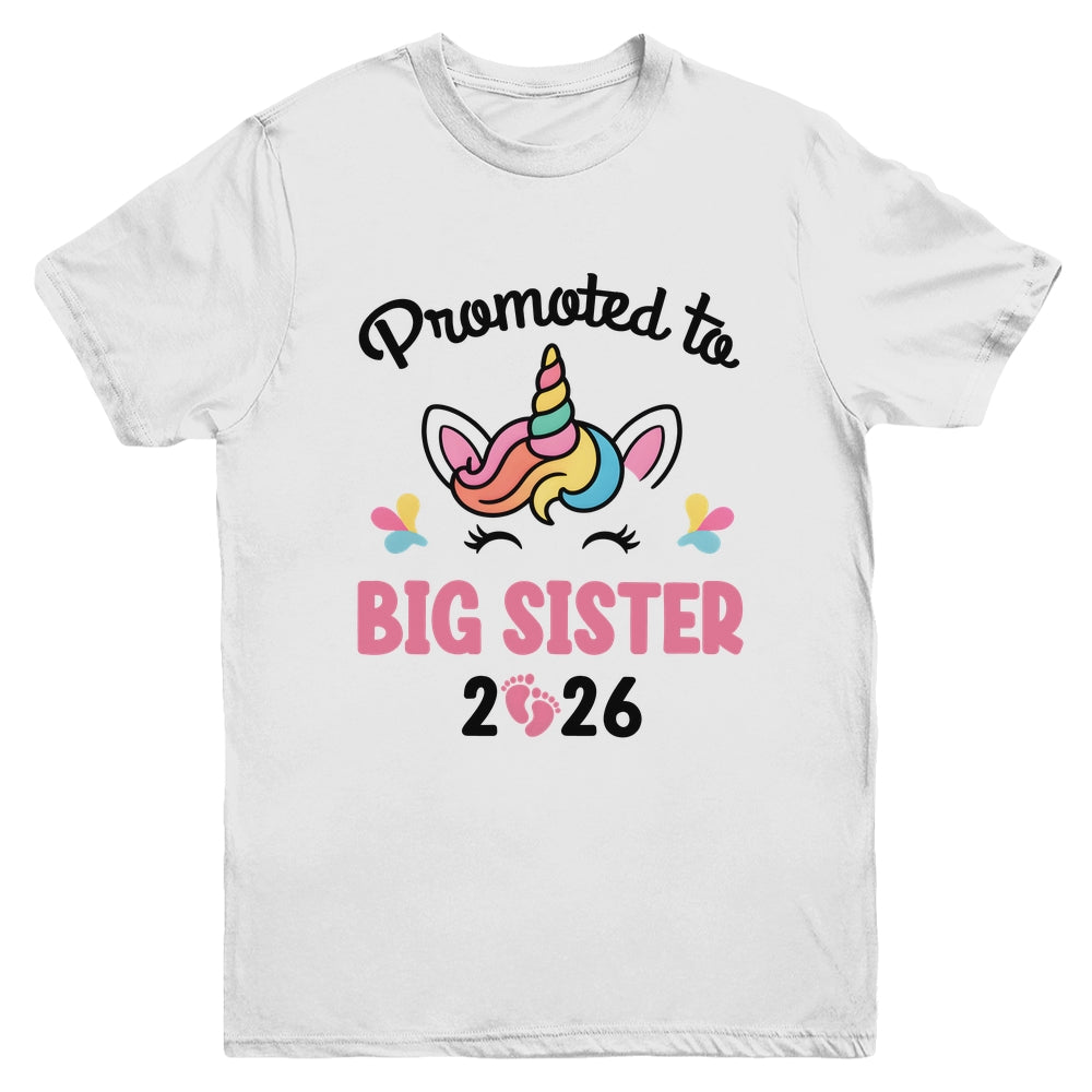 Promoted To Big Sister 2026 Unicorn Baby Announcement Youth Shirt | siriusteestore