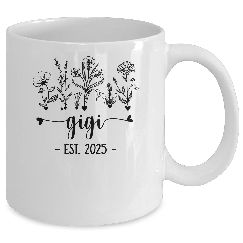 Promoted To Gigi Est 2025 Pregnancy Announcement Flower Mug | siriusteestore