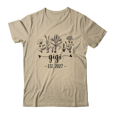 Promoted To Gigi Est 2027 Pregnancy Announcement Flower Shirt & Tank Top | siriusteestore